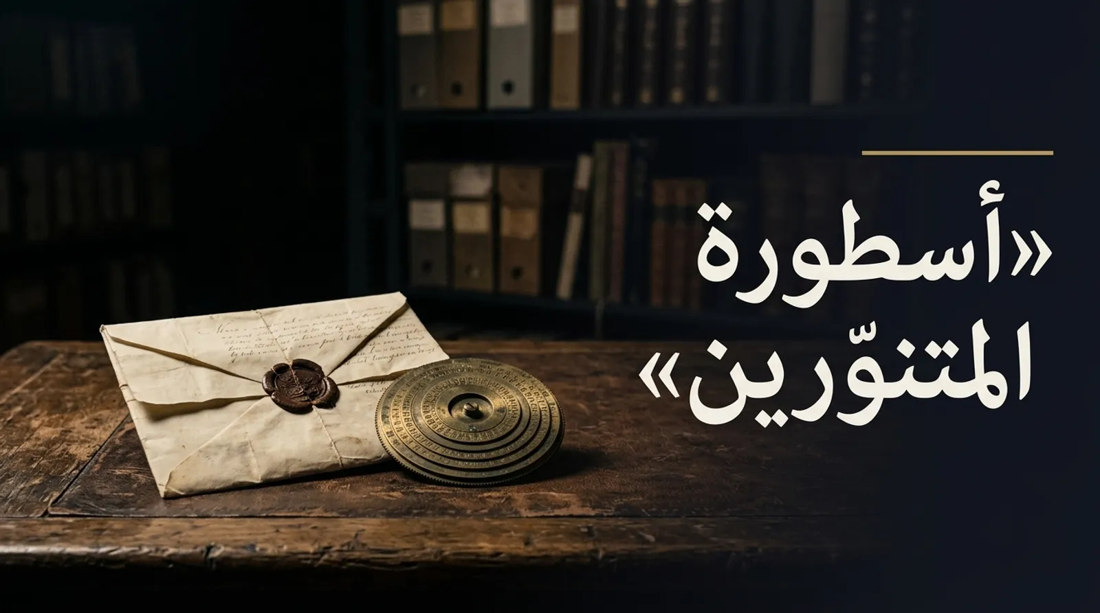 رسالة مختومة بالشمع وقرص تشفير نحاسي، وإلى جانبهما عنوان «أسطورة المتنوّرين»